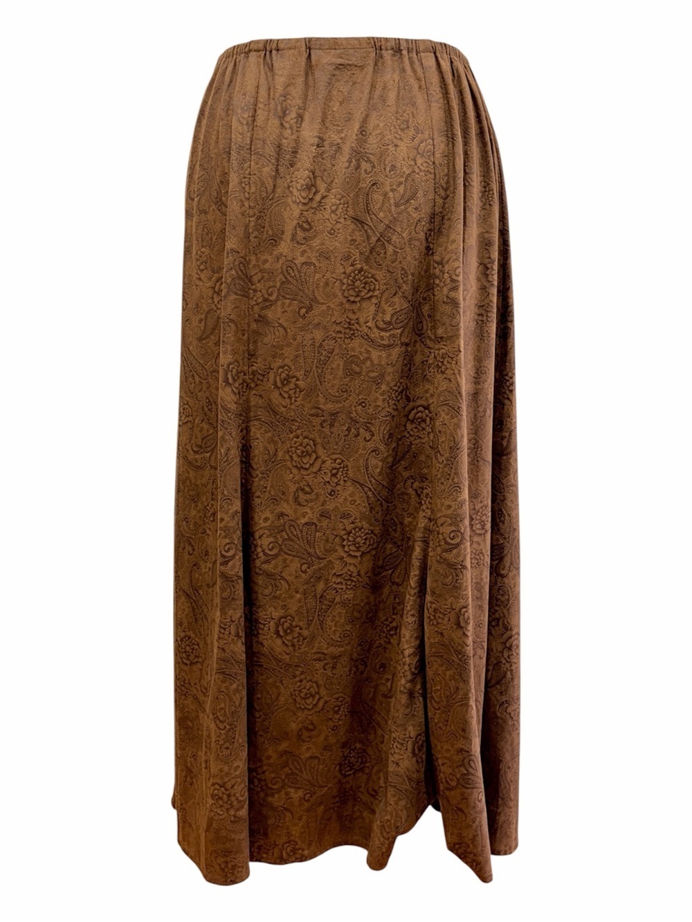 Tantrums Womens L Brown Faux Suede Maxi Skirt Embossed Elastic Waist - Picture 3 of 6